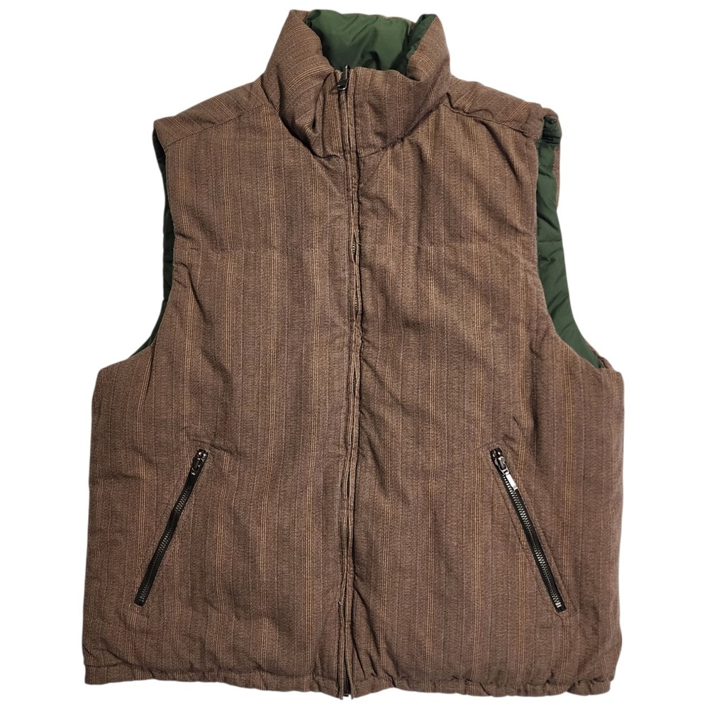 Eddie Bauer Goose Down Reversible Puffer Vest Mens Size L Green Brown Gorpcore